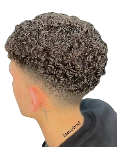 نمونه فر خرفه ای مو از زاویه پشت سر در آرایشگاه حمید یاری